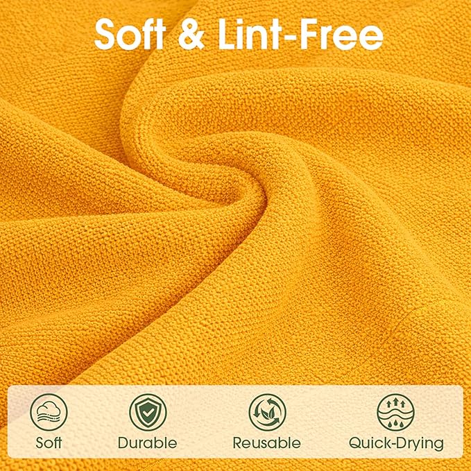 Microfiber Cleaning Cloth Roll–100 Pack Tear Away Microfiber Towels Reusable Washable Scratch-Free Kitchen Towels for Car Home Kitchen Glass Dishes(Tangerine Yellow)