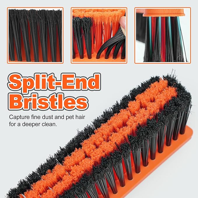 JEHONN Push Broom Outdoor Heavy Duty 15.7 inches V-Shaped Stiff Bristle Commercial Industrial Brush with 61” Long Handle for Garage Warehouse Shop Garden Patio Driveway Yard Street Deck (Orange)