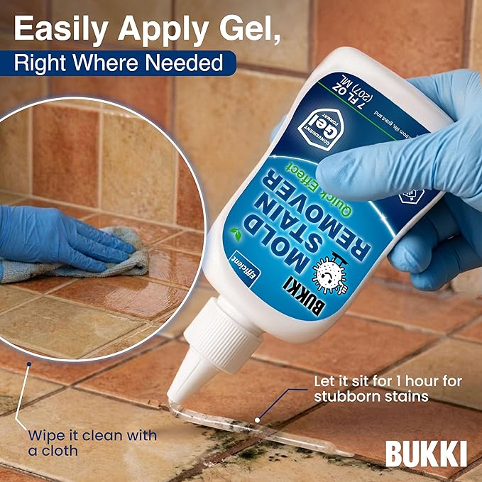 BUKKI Mold Stain Remover Gel 150g 7 FL OZ Thick Cleaning Gel for Shower Grout Washer Seals Walls Caulk Bathroom Stain Cleaner and Stain Support Surface Gel