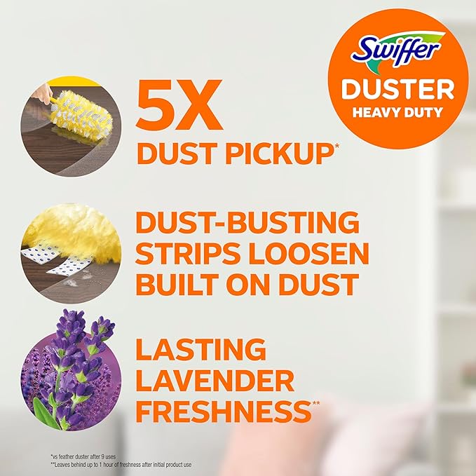 Swiffer Dusters Heavy Duty Multi-Surface Duster Refills for Cleaning Lavender 24 Count (4 Packs of 6)