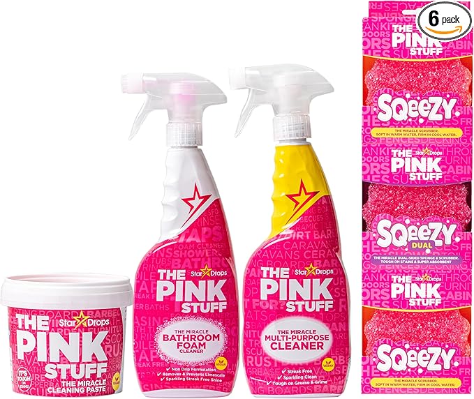 Stardrops – The Pink Stuff Ultimate Cleaning Pack – Miracle Cleaning Paste Multi-Purpose Spray &amp Bathroom Foam – Cuts Grease Removes Stains Cleans Kitchens Bathrooms and More