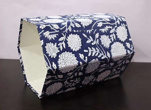 Hand Block Printed Cotton Wood Dustbin Floral Printed Paper Waste Basket/Trash Can Christmas Home Decorative tarsh can (Blue&ampWhite)