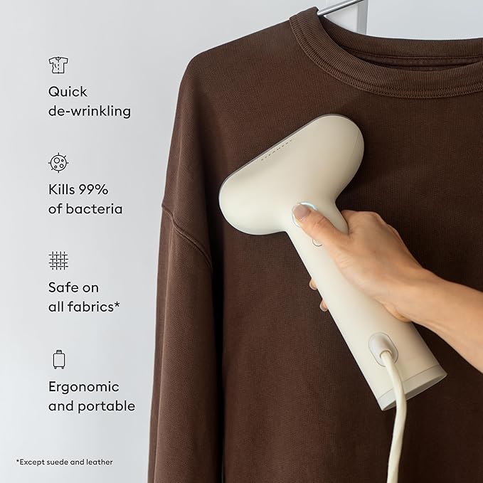 Steamery Handheld Clothes Steamer Cirrus 3 1200W US Plug Heated Ironing Plate Fast Heat Up Garment Wrinkle Remover Beige