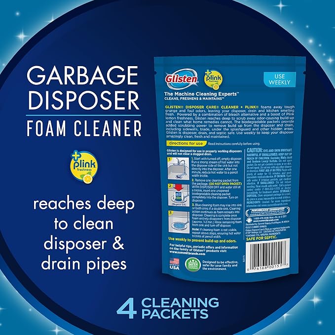 Glisten Garbage Disposer Cleaner Odor Eliminator with Foaming Action Removes Build-up and Deep Cleans Lemon Scent 4.9 Oz(Pack of 6)