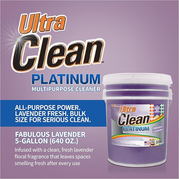 Ultra Clean Platinum Multipurpose Cleaner Non-Abrasive and Bleach-Free for Kitchen Counters Bathroom Floors and Garage Spaces Lavender 5 Gallons