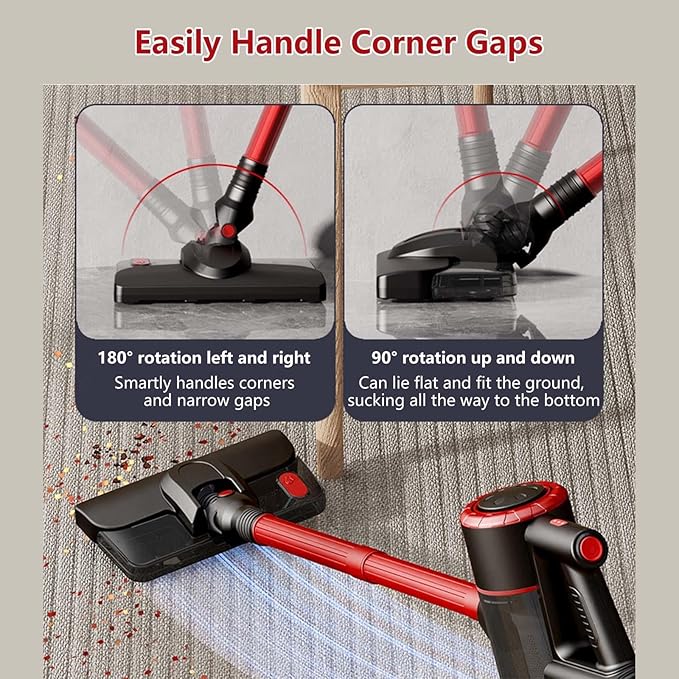 Lightweight and Versatile Wet Dry Vacuum Cleaner Cordless 5 in 1 18Kpa 8000mah Battery Cordless Wet Dry Vacuum Cleaner All in One Vaccums for Home Carpet Floor Pet HairRed