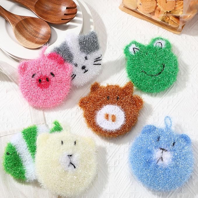 Mifoci 16 Pcs Animal Dish Scrubber Non Scratch Scrubbies for Dishes Double Layered Dish Washing Sponge Reusable Kitchen Scrubbers for Dishwashing Cleaning Dishes Cookware Tubs Sinks Bathroom
