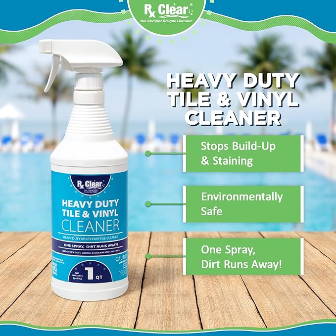 Rx Clear Title Heavy Duty Tile &amp Vinyl Cleaner | Multi-Purpose Chemical for Indoor and Outdoor Surfaces Including Swimming Pools | Cleans On Contact | 1 Quart Bottles | 2 Pack