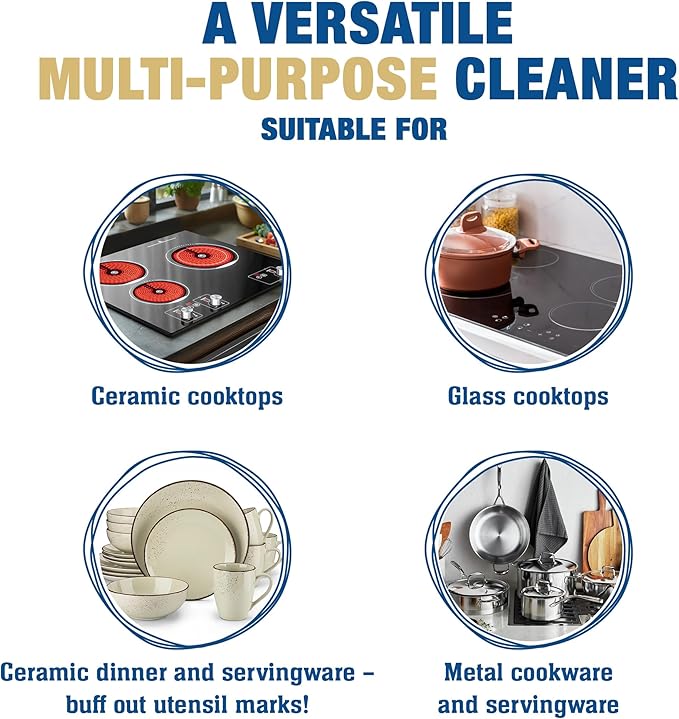 Bar Keepers Friend Cooktop Cleaner + Scraper + Dish Fish - Multipurpose Liquid Stovetop Cleanser Safe for Use on Glass or Ceramic Cooking Surfaces Copper Brass Chrome Stainless Steel &amp Porcel