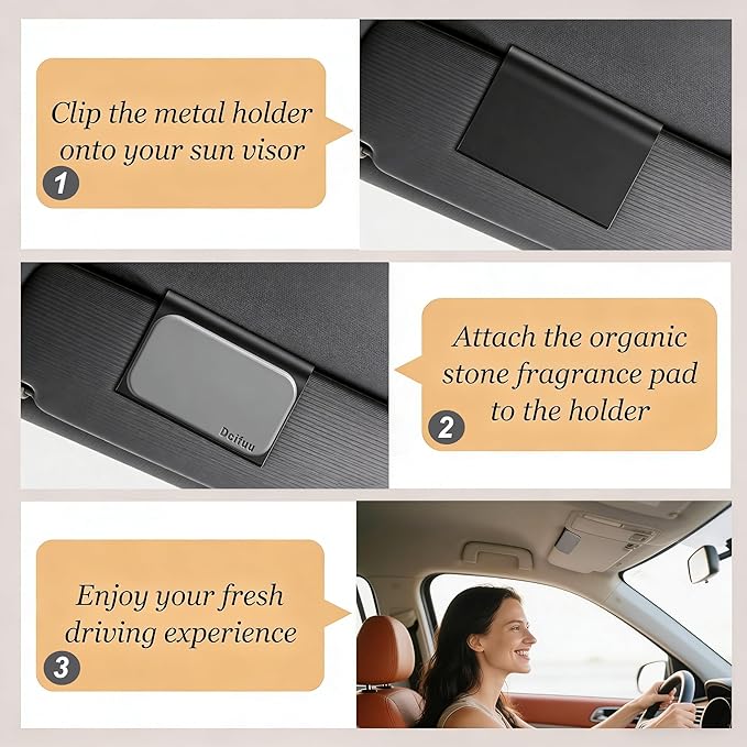 Car Air Freshener - Stone Air Freshener - Car Odor Eliminator - Car Fresheners Long Lasting - Variety 3 Pack Starter Kit - VISOR CLIP INCLUDED (Teak-Cabana-Grove)