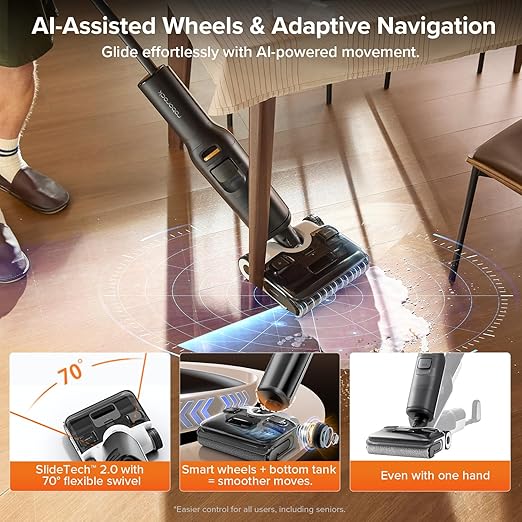 roborock F25 ALT Vacuum Mop Wet Dry Vacuum Cleaner Cordless Hard Floor Cleaner Machine with AI Assistant Wheels 180° Lie-Flat 194°F Hot Air Flash Drying &amp Self Cleaning Electric Mop