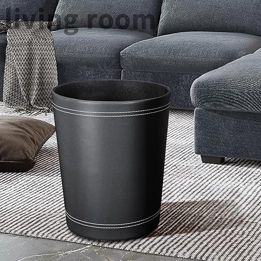 3 Pack Black Round PU Leather WastebasketTrash BasketSmall Trash Can Wastepaper Baskets Garbage Can Container Bins for BathroomsHome DecorativeOfficesKids RoomsBedroom (Black)