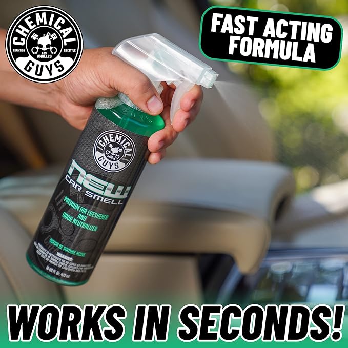 Chemical Guys New Car Smell Air Freshener and Premium Odor Eliminator Refreshes &amp Neutralizes Odors Great Car Fresheners for Trucks SUVs RVs and More - 16 Fl Oz (Pack of 2)