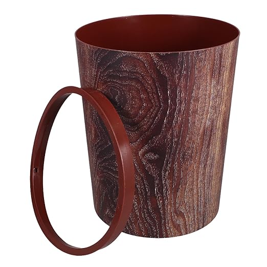 Vintage Wood Grain Small Trash Can for Bathroom and Kitchen 3.5 Gallon Plastic Wastebasket with Large Capacity Compact Garbage Bin for Office and Living Room Use