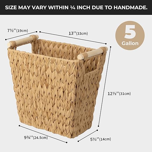 GRANNY SAYS Bathroom Wastebasket Wicker Trash Can with Handles Waterproof Bathroom Trash Decorative Wastebasket for Bedroom 2-Pack