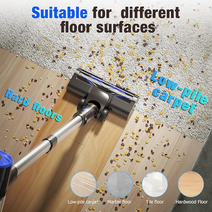 Cordless Vacuum Cleaner Upgraded 40Kpa Stick Vacuum Cleaners for Home 8 in 1 Lightweight with Self-Standing 1.5L Dust Cup &amp Anti-tangle Rechargeable Vacuum for Hard Floors Carpets Pet Hair