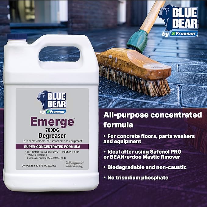 BLUE BEAR 700DG: Emerge Degreaser – Low-Odor Biodegradable Cleaner Removes Oil Grease Dirt &amp Grime from Concrete Tile Wood Stone &amp Tools – Safe for Heavy-Duty &amp Everyday Cleaning – 1