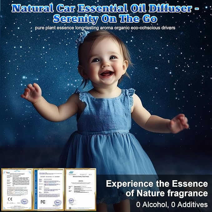 Smart Car Air Freshener Diffuser - 270-Day Long-Lasting Essential Oil (6.09oz/180ml) Auto On/Off Sensor Ultrasonic Dual Modes Multi-Mode Adjustable Natural French Fragrance OilsGardenia Scent