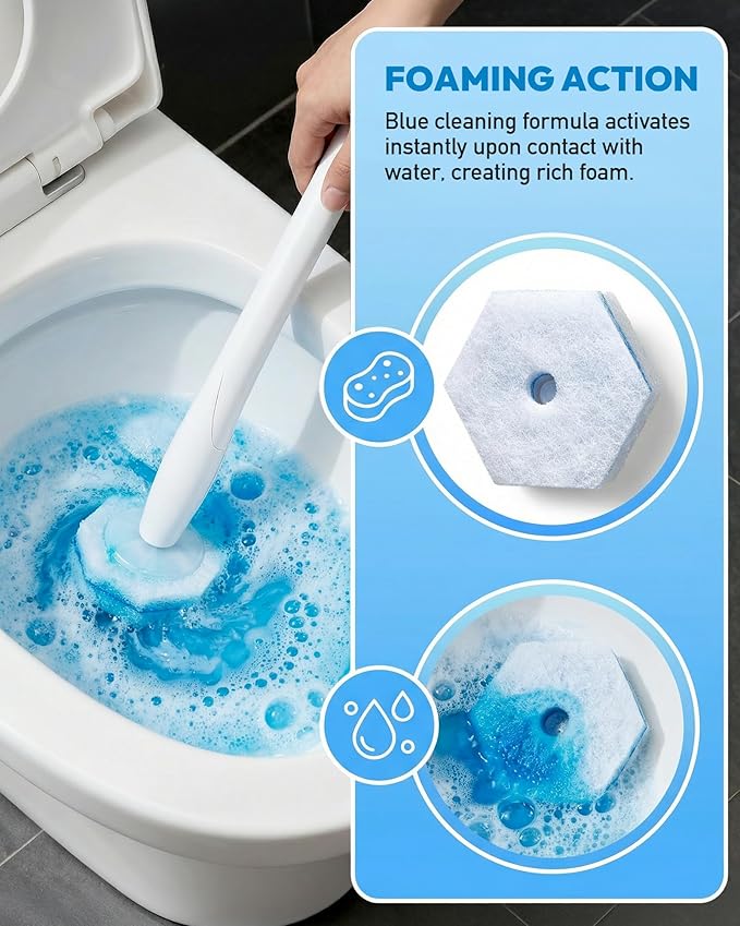 Disposable Toilet Wand Refill Compatible with Clorox Toilet Brush 60 Count Disposable Heads for Deep Cleaning