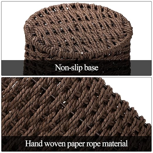 Bekith 2 Pack Small Wicker Waste Paper Basket Woven Basket Trash Can Wastebasket Decorative Round Garbage Container Bin for Bedroom Bathroom Home Offices Laundry Brown