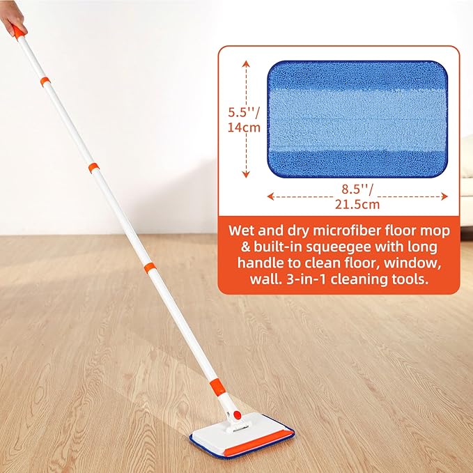 Baseboard Cleaner Tool with Handle Extendable Long Handle Baseboard Cleaning Duster with Reusable Pads for Floorboard Ceiling Fan Blade Cleaner Duster (Blue)