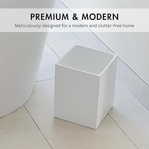 Matte White Square Small Trash Can 2 Gallons / 7.5L Garbage Can Waste Basket for Home Bathrooms Office Under Desk Bedroom Laundry Room Kitchen Kids Room and Dorm