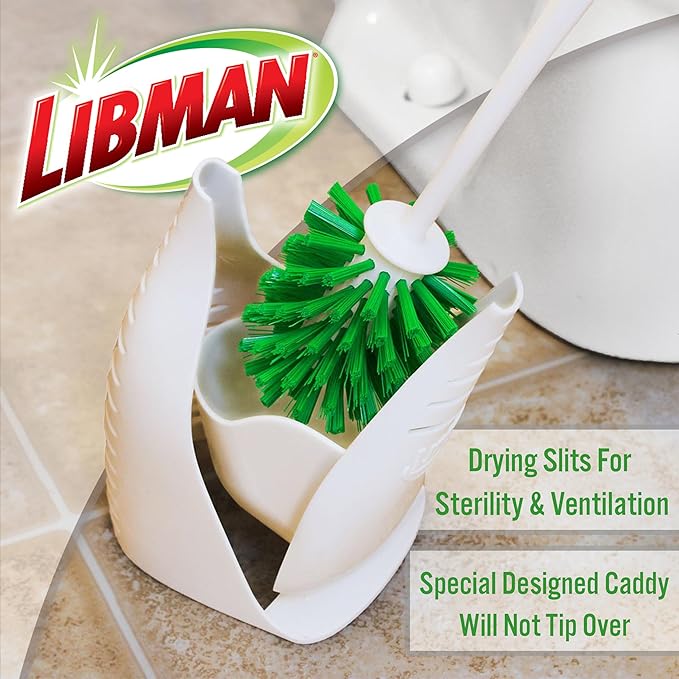 Tribello LIBMAN Toilet Brush and Holder Set with Toilet Bowl Cleaner - Bathroom Cleaner Set - Bathroom Cleaning Supplies - Includes: Bowl Brush Fast Drying Caddy 32 fl. oz. Stain Remover Soap