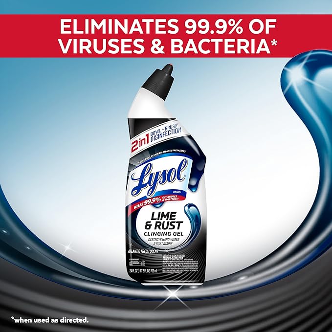 Lysol Lime &amp Rust Toilet Bowl Cleaner Gel For Cleaning and Disinfecting Destroys Stains including those from Hard Water and Rust 24oz (Pack of 9)