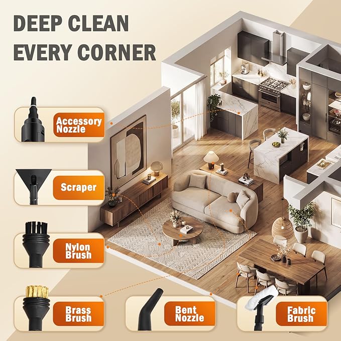 Steam Cleaner for Home 1600W Handheld Steamer for Cleaning with 1.69QT Tank High Temp Pressurized Steam Cleaner with 15 Accessories for Grout Tile Floor Couch Car Detailing