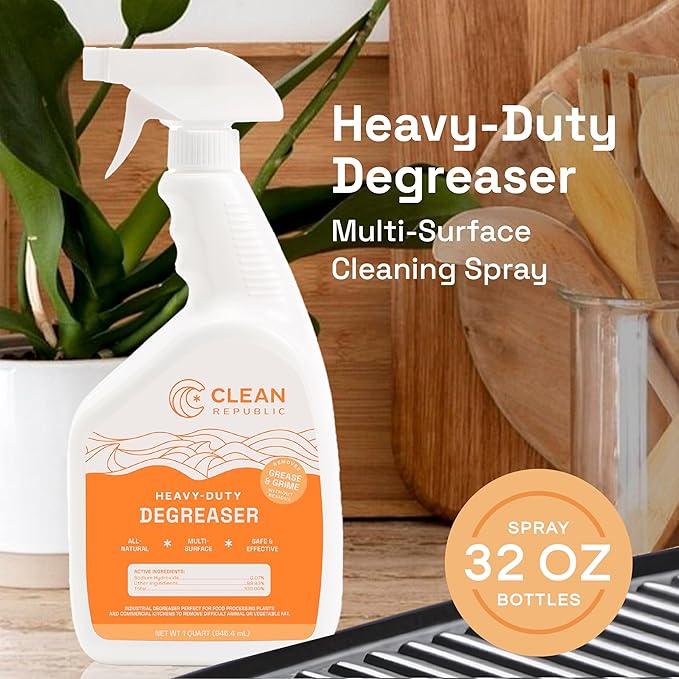Clean Republic Heavy-Duty Degreaser Multi-Surface Cleaning Spray for Ovens Stove Tops Grills and More 32 Fluid Ounce Bottle 2-Pack