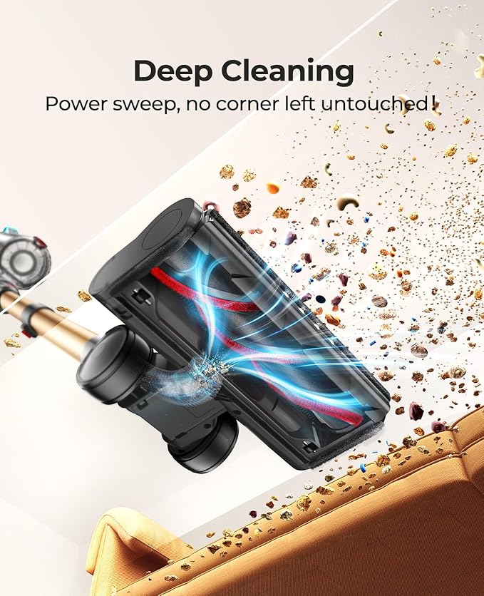 Cordless Vacuum Cleaner 600W/50Kpa Stick Vacuum Cleaners 65 Mins Max Runtime with Charging Dock Self-Standing Handheld Vacuum with Touch Display 6-in-1 Vacuum Cleaner for Carpet/Hard Floor/Pet Hair