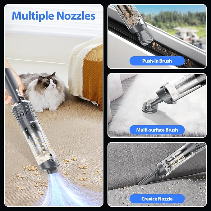 Handheld Vacuum Cordless 25000Pa Car Vacuum 3-in-1 Handheld Vacuum Includes Smart Display and Charging Base Hand Vac Cordless Rechargeable One-Touch Empty for Home/Pet/Car (Silver)