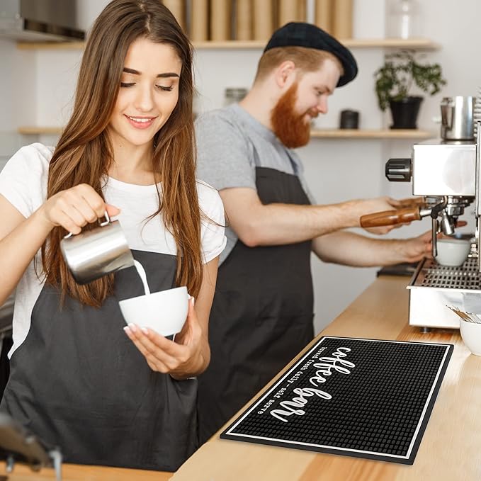New Mungo Coffee Bar Mat – “Coffee Bar - Brewed Fresh Daily - Self Serve” – Spill-Proof PVC Coffee Station Mat Non-Slip Countertop Protector 18x12