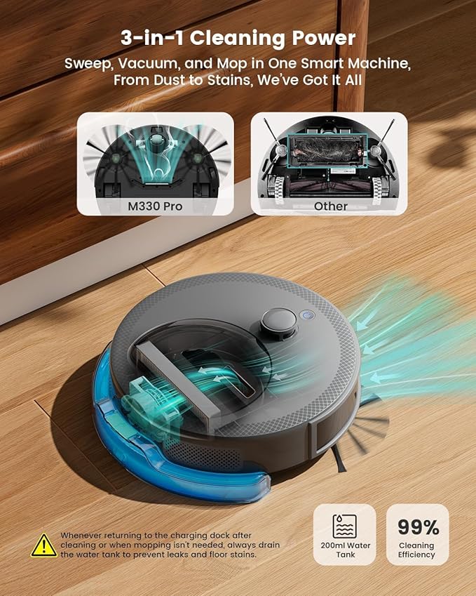 Lefant LiDAR Robot Vacuum and Mop Smart Mapping and Obstacle Avoidance Tangle-Free Pet Hair 2.4G/5G WiFi App Control Slim Design for Wider Coverage Carpet Detection M330 Pro Grey
