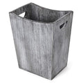 BTY Farmhouse Wooden Trash Can Small Square Wastebasket Garbage Container Bin Holder Rustic Torched Home Kitchen Office Trash Cans with Handle for Living Room Dorm - Gray Green