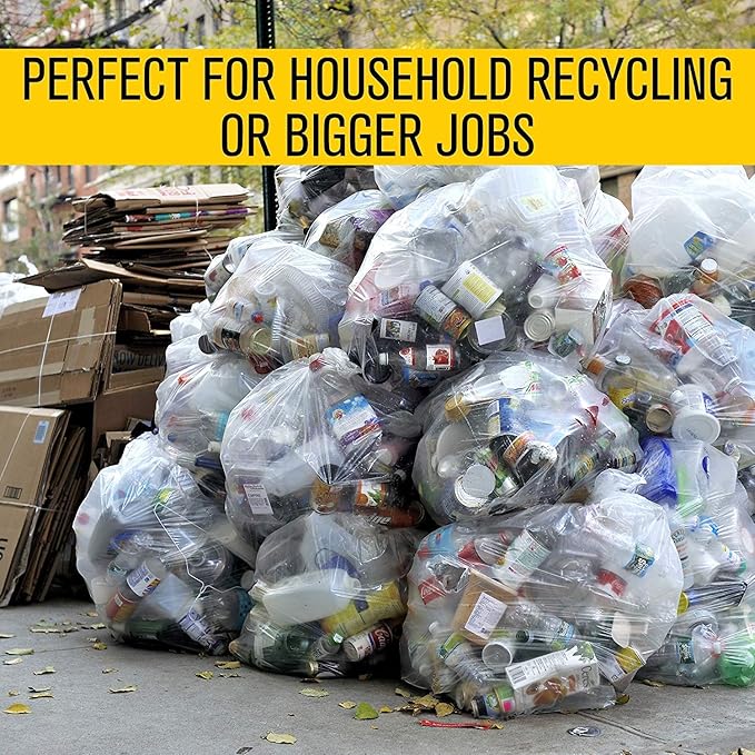 Aluf Plastics 55-60 Gallon 1.2 MIL (equivalent) Thick Clear Heavy Duty Trash Bags - 38 x 58 - Pack of 100 - For Recycling Kitchen Contractor &amp Outdoor