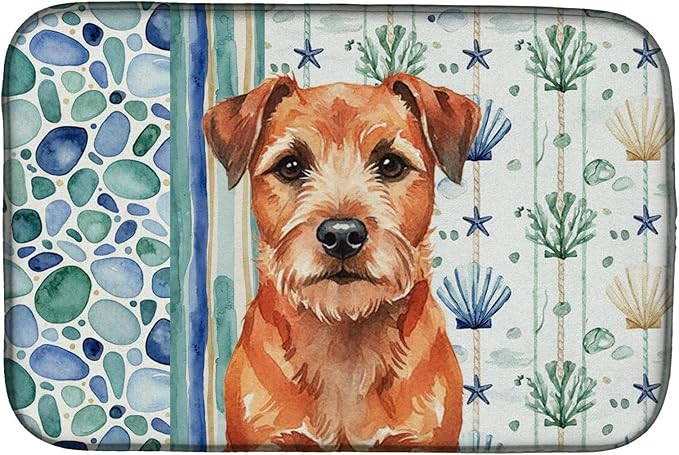 Caroline's Treasures Red Border Terrier Coastal Sea Glass Dish Drying Mat Absorbent Dish Drying Mat Pad for Kitchen Counter Dish Drainer Mat for Countertop 14 x 21 Multicolor