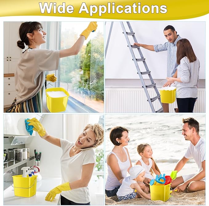 Zhehao 6 Pcs 3 Quart Bucket for Cleaning Small Sanitizer Bucket for Restaurant Square Plastic Pail with Handles for Home Offices Commercial Use Food Service(Yellow)