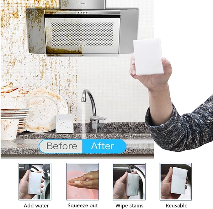 100 Pack Magic Sponges Eraser for Cleaning Premium Reusable Melamine Sponge Scrubber Foam Cleaning Pads for Kitchen Dishes Bathtub Baseboard Shoes Cleaner Not Easily Rip