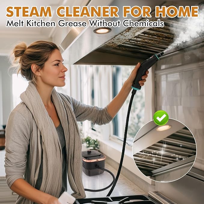 Steam Cleaner15s Heat-Up 42.27oz Tank2500W Pressurized Handheld Steam Cleaner for HomePortable Steamer for Cleaning with 15 pcs AccessoriesGreaseGroutFurnitureBed BugsFloorCouch and Car