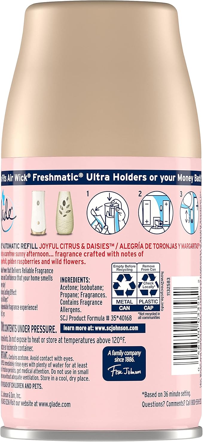 Glade Automatic Spray Refill Air Freshener for Home and Bathroom Joyful Citrus &amp Daisies 6.2 Oz 3 Count
