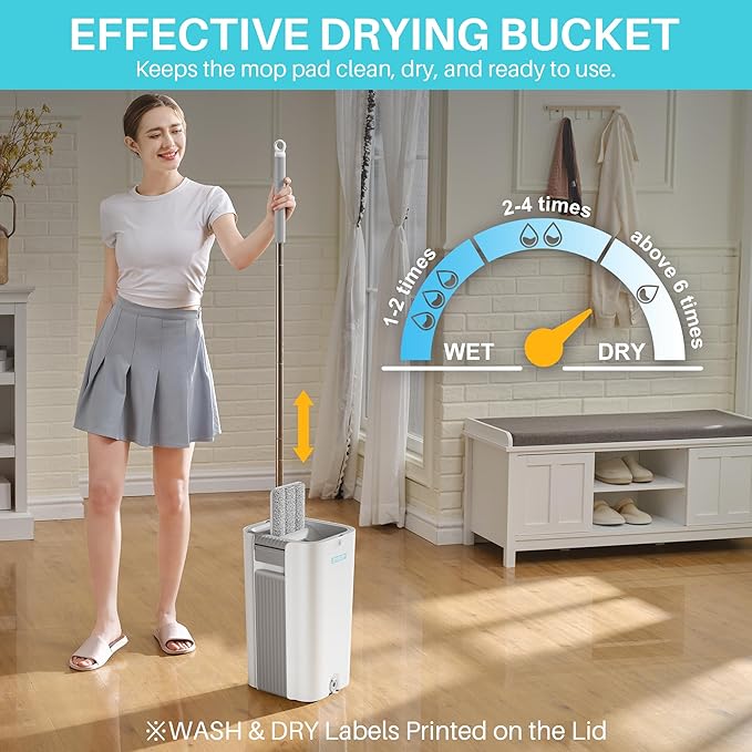 JOYMOOP 8L Large Capacity Flat Mop System with Extension Handle Ideal for Floor Window and Wall Cleaning - Includes 5 Washable Microfiber Pads for Wet and Dry Use