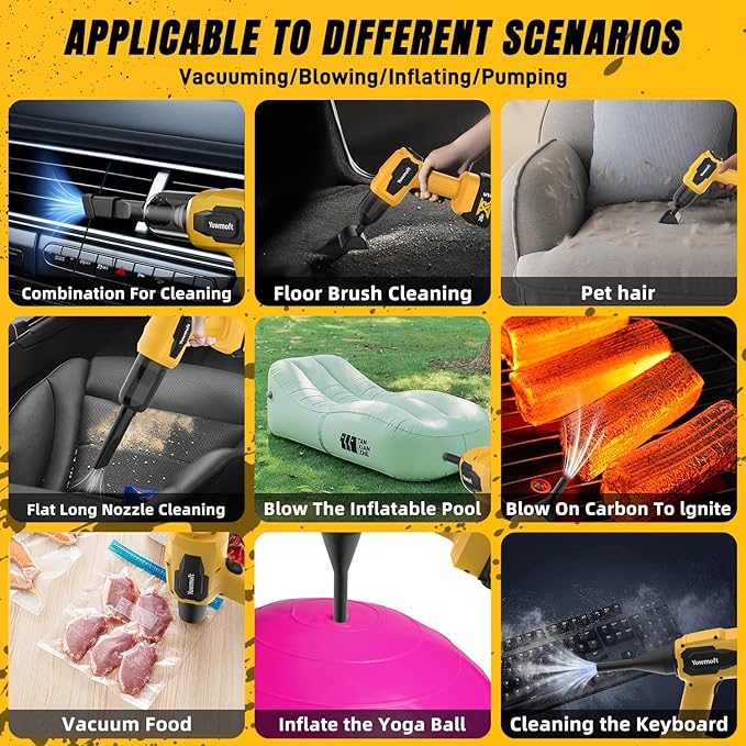 3 in 1 Handheld Car Vacuum Compatible with Dewalt 20V Battery with 21000pa Strong Suction Handheld Vacuum Cordless &amp Blower with 200W Brushless Motor Mini Vacuum Cleaner for Car Home (No Batter