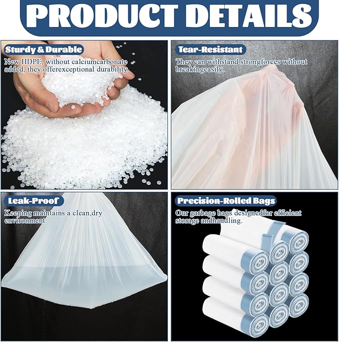 360 Count Small Trash Bags 4 Gallon 1.2 Mil Drawstring Mini Garbage Bags Plastic Trash Can Liners for Bathroom Accessories Bedroom Dorm Room Essentials Office White