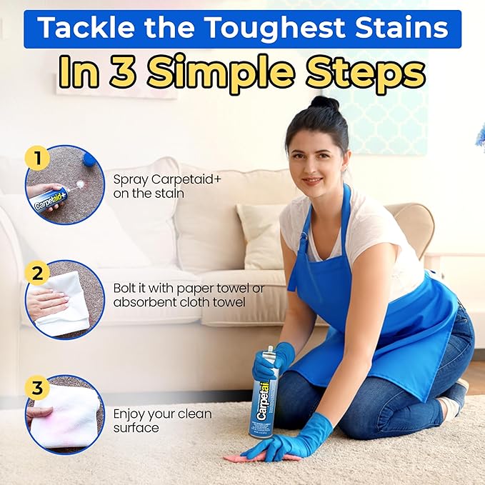 Carpet Aid Spot &amp Stain Remover Removes Oil Grease Ink Coffee Pet Urine &amp Lipstick from Carpets Rugs &amp Upholstery 10 Pk