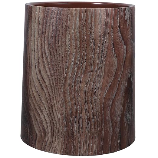 Unomor Imitation Wood Grain Trash Can Vintage Style Wastebasket for Home Office Bathroom and Kitchen No Lid Capacity Modern Elegant Design Multi Scene Use