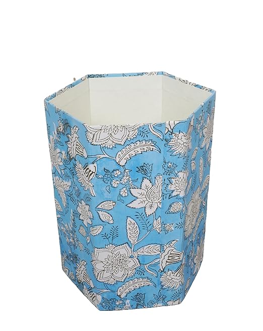 Handmade Cotton Paper Waste Basket Stylish Trash Can for Home or Office (1 Sky Blue)