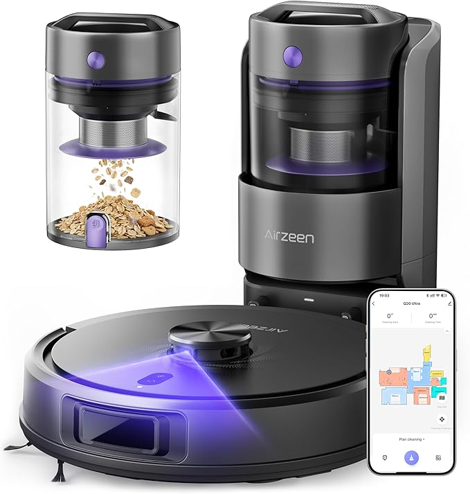 Robot Vacuum and Mop Upgraded Bagless Robot Vacuum Cleaner with Self-Emptying 6000Pa Robotic Vacuum with LiDAR Navigation Smart Mapping Schedule App/Alexa Control for Carpet/Pet Hair Q20 Ultra