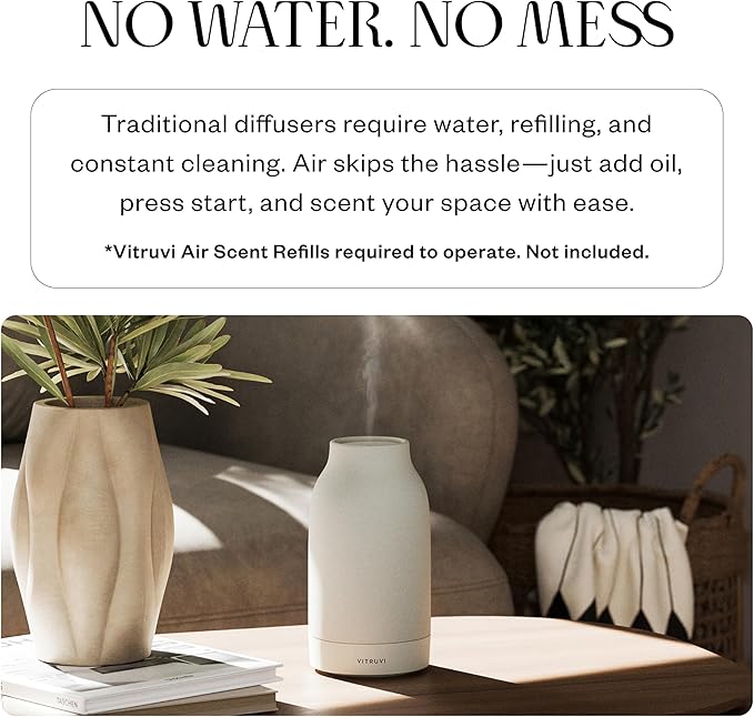 Vitruvi Air Cordless Diffuser – Portable Ultrasonic Aroma Diffuser Waterless Cold-Air Technology Up to 18-Hour Runtime Whole-Room Scent Coverage Sleek Minimalist Design
