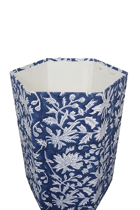 Handmade Cotton Paper Waste Basket Stylish Trash Can for Home or Office (1 Blue FLOWAR)
